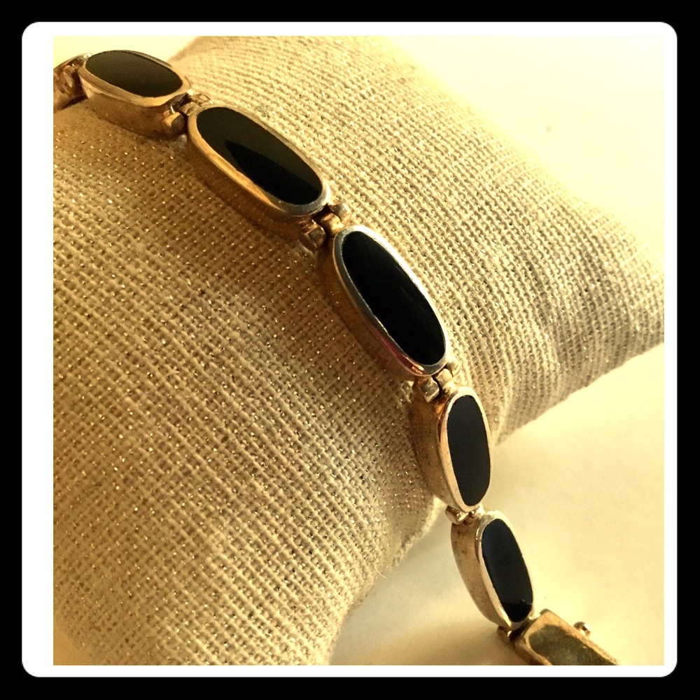 STERLING SILVER 925 INLAY BEAUTIFUL BLACK BRACELET